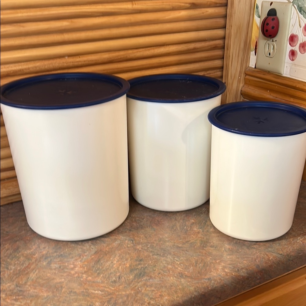 Tupperware Blue and White Kitchen Storage Canister Set
